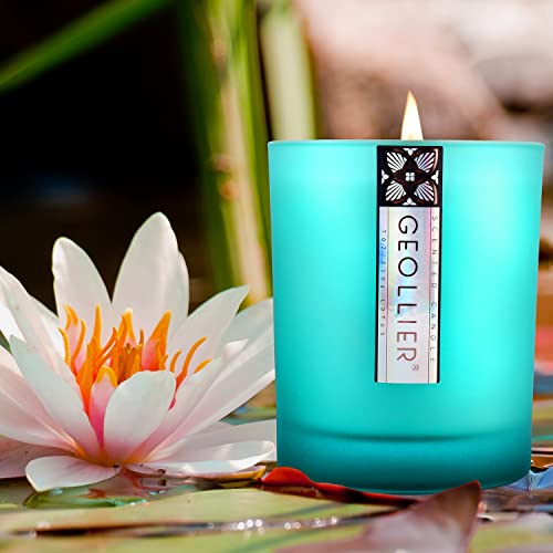 GEOLLIER Velas Perfumadas, Velas de Vidrio 100% Cera de Soja Natural Vela Aromaticas para Baño, Yoga, SPA, para Festival y Bodas Aromaterapia Velas 7Oz/198g (Loto)