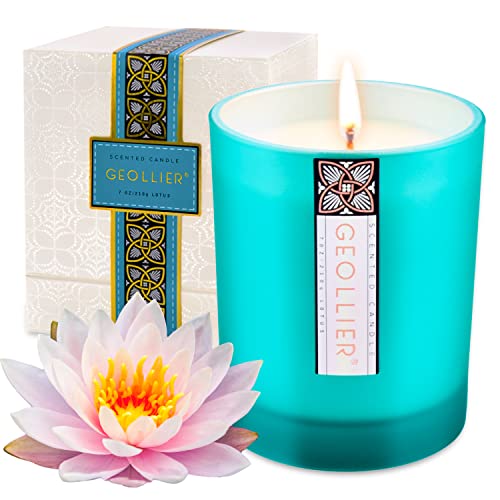 GEOLLIER Velas Perfumadas, Velas de Vidrio 100% Cera de Soja Natural Vela Aromaticas para Baño, Yoga, SPA, para Festival y Bodas Aromaterapia Velas 7Oz/198g (Loto)