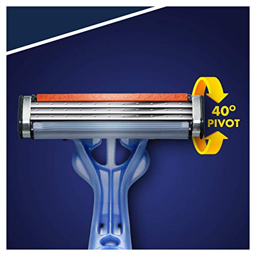 Gillette Blue3 Maquinillas Desechables Para Hombre x 24, Tres Hojas De Afeitar Con Cabezal Pivotante 40° Y Banda Lubricante