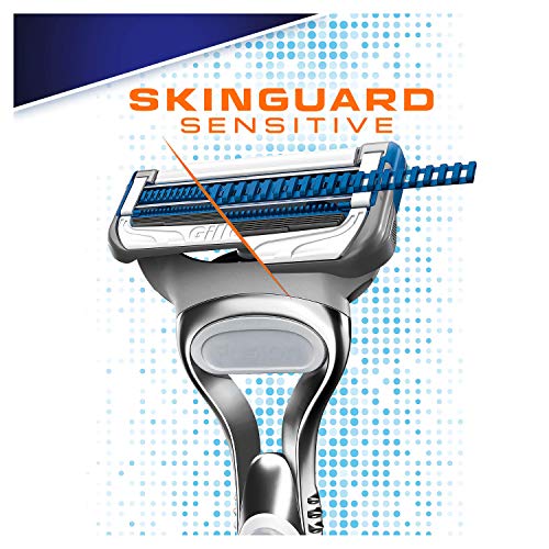 Gillette SkinGuard - Cuchillas de afeitar sensibles para hombre, paquete de 8 recambios de cuchillas de afeitar con recortador de precisión, se adapta a asas de fusión