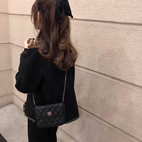 GJGFKO Coreano Femenino Negro Tweed Chaqueta Abrigo Mujer de Prendas Exteriores Abrigos Estilo Chanel Estilo za Traje Corto Rayado Kawaii Vintage Traje de Moda-Black,M bust104cm