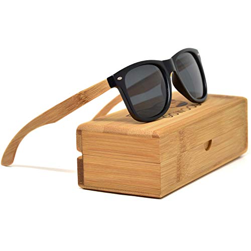GOWOOD Gafas de sol para hombre y mujer con patillas de madera de bambú y cristales negros polarizados