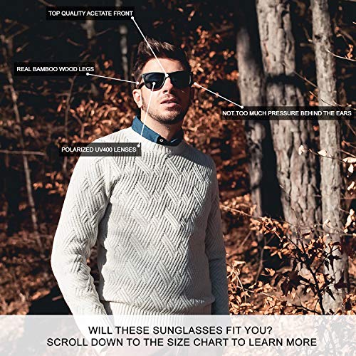 GOWOOD Gafas de sol para hombre y mujer con patillas de madera de bambú y cristales negros polarizados