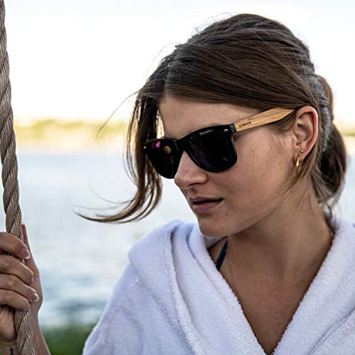 GOWOOD Gafas de sol para hombre y mujer con patillas de madera de bambú y cristales negros polarizados