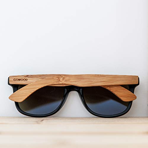 GOWOOD Gafas de sol para hombre y mujer con patillas de madera de bambú y cristales negros polarizados