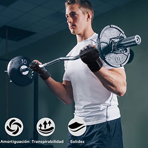 Grebarley Fitness Gloves Levantamiento de Pesas, protección Total de la Palma, Transpirable, Guantes de Entrenamiento para Hombres y Mujeres (Negro, L)