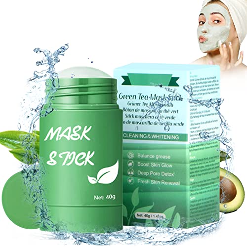 Green Mask Stick Natural, Green Tea Cleansing Mask Purificante, Deep Cleanser Mask Stick Hidratante Controlar el Aceite, Limpieza de Los Poros, Quitar Puntos Negros, Exfoliación Reafirmación