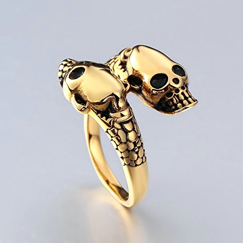 Gualiy Anillo Acero Inoxidable Boda 17MMAnillo de Cráneo esqueléticopara Hombre, niño, Padre, Esposo, Oro, Tamaño 27
