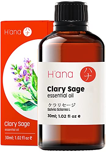 H'ana Aceite Esencial de Salvia Sclarea para la Salud - Aceite de Salvia Sclarea Puro para Relajación - 100 Natural Aceites Esenciales para Difusor Aromaterapia - 30ml