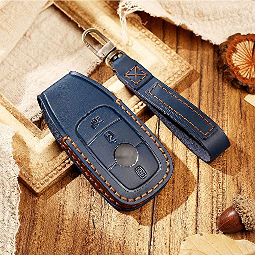 HIBEYO Funda de piel para llave de coche inteligente para Mercedes Benz E S Clase A CLA GLA GLE GLC GLK AMG