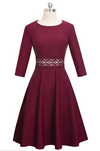 HOMEYEE Vestido de cóctel sin Mangas Bordado de la Vendimia de Las Mujeres UKA079 (EU 36 = Size S, Carmín + Tela B)