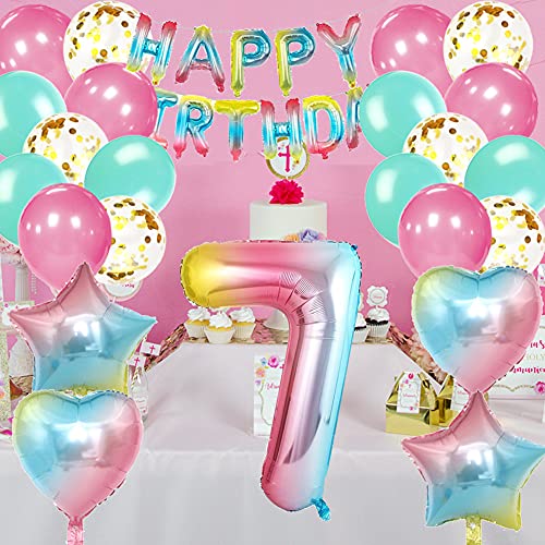 HONGECB Globo De Papel De Aluminio Decoración De Fiesta De Cumpleaños Globo De Amor De 7 Años Decoración De Fiesta De Cumpleaños De Color Arco Iris y Decoración De Habitación 36 Piezas.