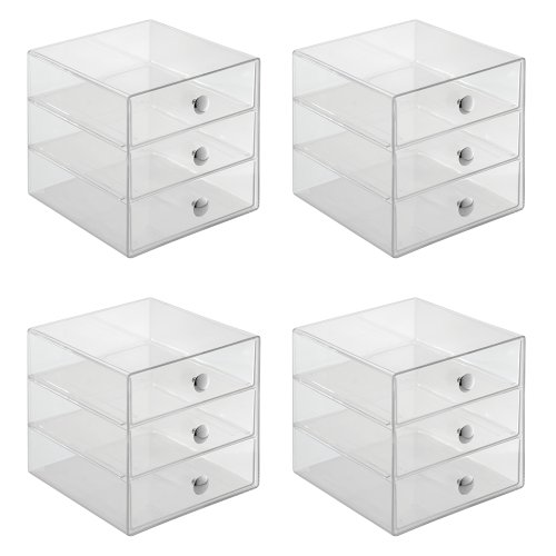iDesign - Organizadores de 3 Cajones para Almacenamiento, 16.51x16.51x16.51 cm, Paquete de 4 unidades