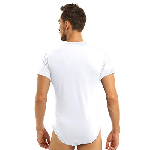 iiniim T-Shirt Body Entrepierna Abierta para Hombre Camiseta Camisa Manga Corta Mono Corto Algodón Ouvert Bodysuit Slim Fit White H M