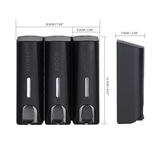 ILIKEPOW 3 dispensadores de jabón para gel de ducha, champú, acondicionador, soporte de pared, para cocina, hogar, hotel, negro