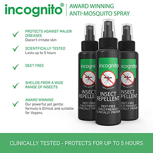 Incognito Spray Repelente de Mosquitos 100% Natural - 100 ml (paquete de 3)