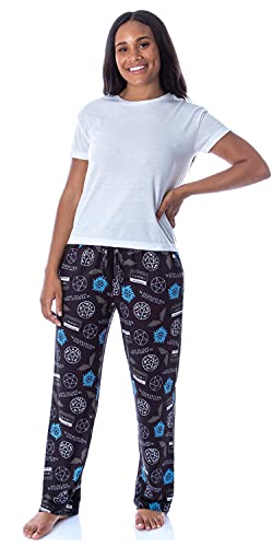 INTIMO Supernatural Womens' Join The Hunt Anti-Possession Castiel Logos Pajama Pants (L) Black