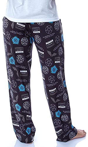 INTIMO Supernatural Womens' Join The Hunt Anti-Possession Castiel Logos Pajama Pants (L) Black