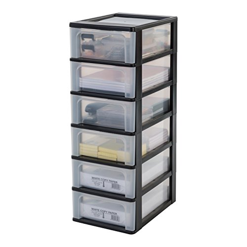 Iris Ohyama, Torre de Almacenamiento, Organizador, 6 Cajones de 7 L, Tamaño A4, Cajones Transparentes, Oficina, Sala de Estar - Organizer Chest Och-2006 - Negro