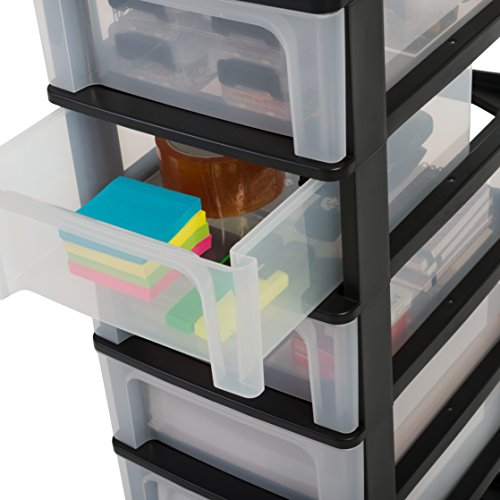 Iris Ohyama, Torre de Almacenamiento, Organizador, 6 Cajones de 7 L, Tamaño A4, Cajones Transparentes, Oficina, Sala de Estar - Organizer Chest Och-2006 - Negro