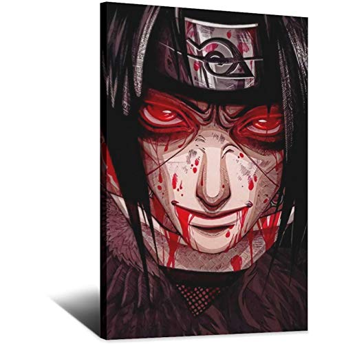 Itachi Uchiha Ojos Rojos Naruto Anime Póster Lienzo Arte de la Imagen de la Dormitorio Familiar Póster Decorativo Regalo Pintura de Pared 50 × 75 cm