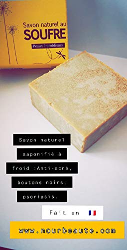 Jabón de azufre natural para acné, puntos negros Saponificado en frío, hecho a mano en Francia