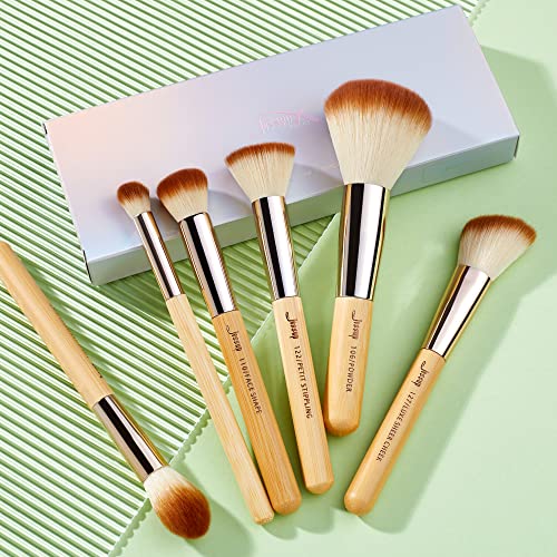 Jessup Juego de 6 brochas de bambú con pelo sintético para el rostro, marcador en polvo, corrector de contorno T144