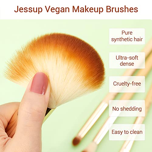 Jessup Juego de 6 brochas de bambú con pelo sintético para el rostro, marcador en polvo, corrector de contorno T144