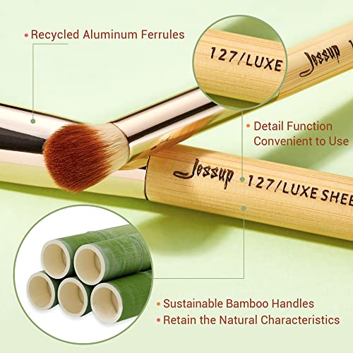 Jessup Juego de 6 brochas de bambú con pelo sintético para el rostro, marcador en polvo, corrector de contorno T144