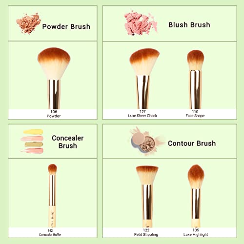 Jessup Juego de 6 brochas de bambú con pelo sintético para el rostro, marcador en polvo, corrector de contorno T144