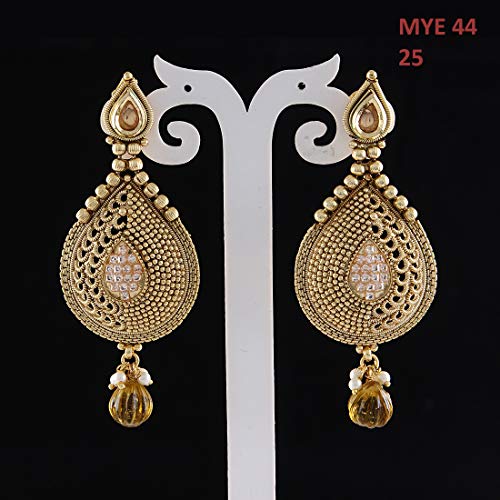 Jewelrygift Pendientes Chandbali Dangler chapados en oro de Bollywood inspirados en la India de diseño hecho a mano, joyería de moda para mujeres y niñas, Gema, Crystal,
