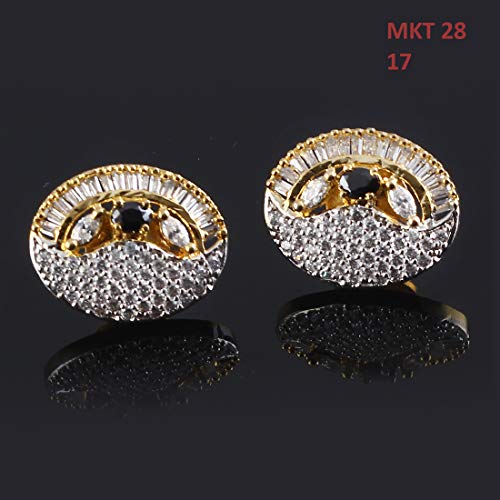 Jewelrygift Pendientes hechos a mano indios, chapados en oro, estilo casual, elegante, colección de joyería para niñas y mujeres, Gema, zirconio cúbico,