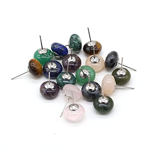 JIUXIAO Pendientes Redondos de Piedra Natural Amatistas Ojo de Tigre Cristal Oreja Simple Pendientes Bohemios Hechos a Mano Joyas para Mujeres Pendientes-Color Oro Puro, Blanco