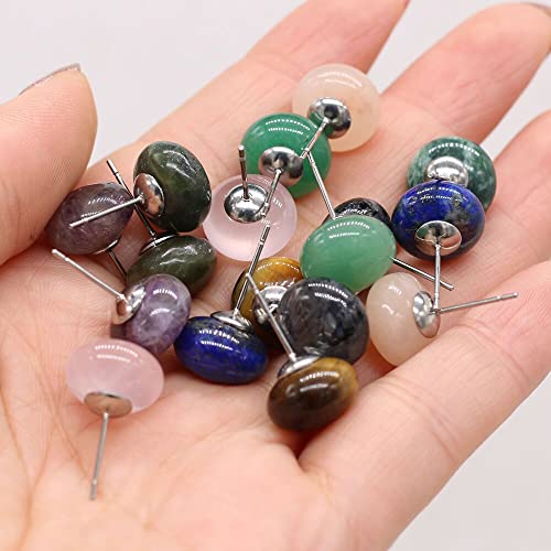 JIUXIAO Pendientes Redondos de Piedra Natural Amatistas Ojo de Tigre Cristal Oreja Simple Pendientes Bohemios Hechos a Mano Joyas para Mujeres Pendientes-Color Oro Puro, Blanco