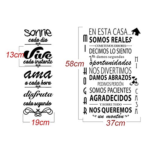 JNCH Pegatinas Decorativas Pared Frases Motivadoras Vinilos Decorativos Frases Cortas Español Adhesivos Sonrie + EN ESTA CASA para Familia Habitación Dormitorio Salón Cocina Baño