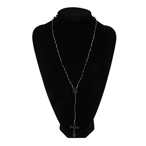 Joocyee - Rosario de plástico con Cuentas, Collar Luminoso, catolicismo, oración, joyería Religiosa, Collar de Rosario con Cruz Luminosa Blanca, Color Blanco