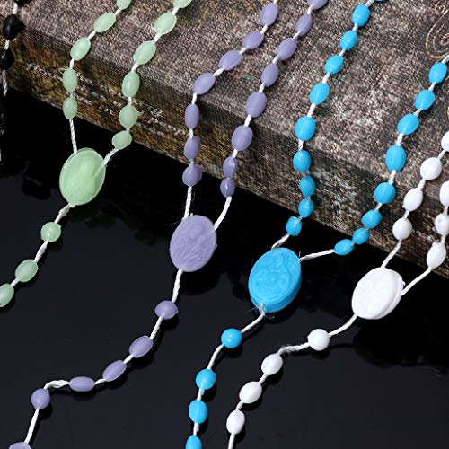 Joocyee - Rosario de plástico con Cuentas, Collar Luminoso, catolicismo, oración, joyería Religiosa, Collar de Rosario con Cruz Luminosa Blanca, Color Blanco