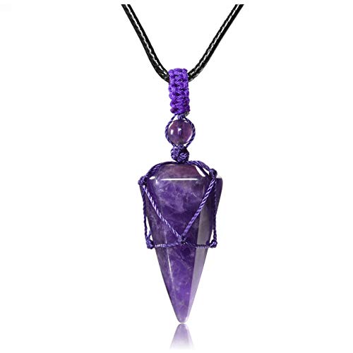 Jovivi Colgante hexagonal de piedra natural preciosa trenzada unisex collar ajustable para mujer vintage regalo Navidad cumpleaños Amatista