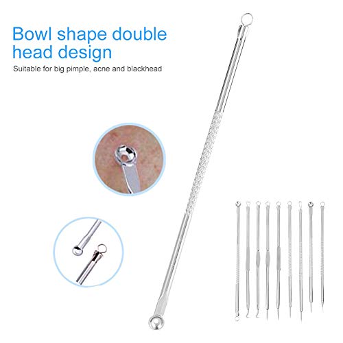 Juego de Extractor de Espinillas de Acero Inoxidable de 9 Piezas, Maquinilla Afeitar Clasica, Herramienta de Limpieza Facial para Eliminación de Espinillas de Comedón(03)