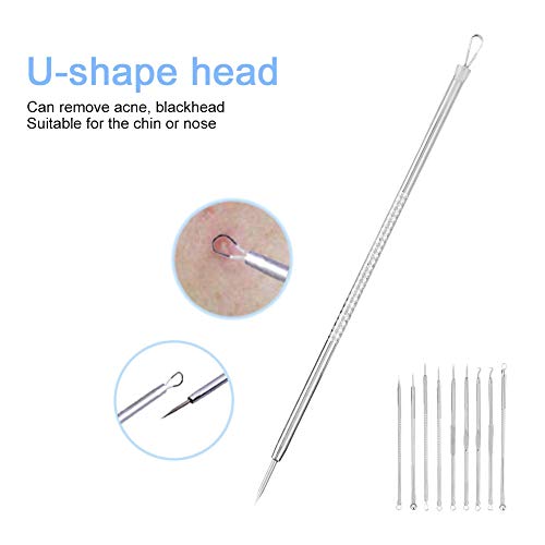 Juego de Extractor de Espinillas de Acero Inoxidable de 9 Piezas, Maquinilla Afeitar Clasica, Herramienta de Limpieza Facial para Eliminación de Espinillas de Comedón(03)
