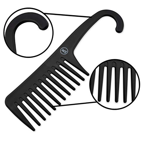 K-Pro Peine de Dientes Anchos - Para Peinar y Desenredar Pelo - Negro con Mango
