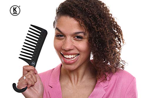 K-Pro Peine de Dientes Anchos - Para Peinar y Desenredar Pelo - Negro con Mango