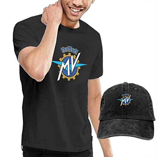 Kalinanai Camisetas, Tee's, Men's MV Agusta Logo Cool Cotton Short Sleeve T-Shirt and Cowboy Hat Black