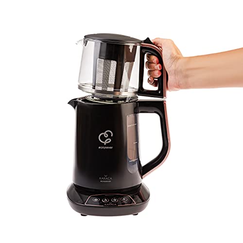 Karaca Caysever - Tetera parlante eléctrica, oro rosa, cobre, tetera turca, tetera, tetera, pot de té, hervidor de agua, hervidor de agua, té, caydanlik, demlik
