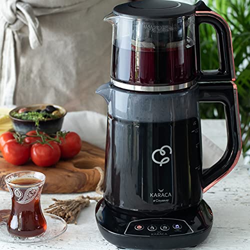 Karaca Caysever - Tetera parlante eléctrica, oro rosa, cobre, tetera turca, tetera, tetera, pot de té, hervidor de agua, hervidor de agua, té, caydanlik, demlik