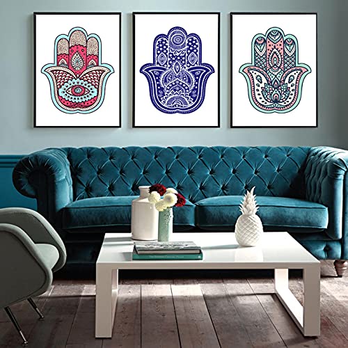KELEQI Arte de Pared Indio Yoga Bergamota Minimalista Pinturas Coloridas en Lienzo Impresión de imágenes y póster del Islam Sala de Estar Decoración para el hogar (70x100cm) X3 Sin Marco