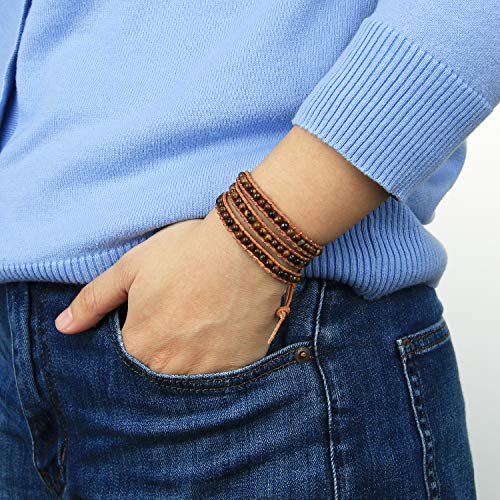 KELITCH Hecho a Mano 3 Wraps Pulseras Creado Tiger Eyes Beaded Bracelets Fashion Bangle Jewelry (Coffee 93)