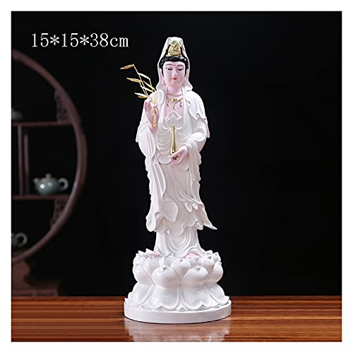 kerryshop Decoración Feng Shui Guan Yin Estatua, Artesanía de Resina Kuan Yin Estatua Budista Feng Shui Decoración, Avalokiteshvara/Guanyin Buddhism Statue en Lotus Adornos de Escritorio