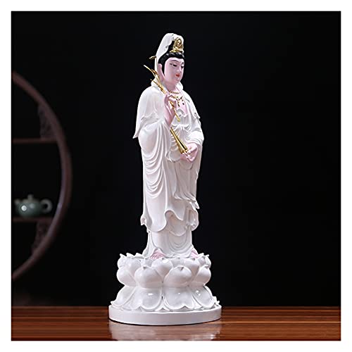 kerryshop Decoración Feng Shui Guan Yin Estatua, Artesanía de Resina Kuan Yin Estatua Budista Feng Shui Decoración, Avalokiteshvara/Guanyin Buddhism Statue en Lotus Adornos de Escritorio