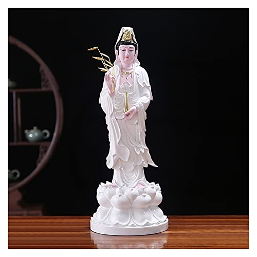 kerryshop Decoración Feng Shui Guan Yin Estatua, Artesanía de Resina Kuan Yin Estatua Budista Feng Shui Decoración, Avalokiteshvara/Guanyin Buddhism Statue en Lotus Adornos de Escritorio